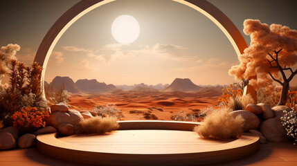 3d illustration of empty podium ,display for product mockup ,natural eco friendly background