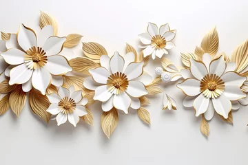 Fotobehang 3d gold flowers white backgroung. © MDBILLAL