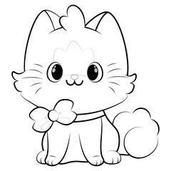 Cute little cat with a bow on his neck coloring page