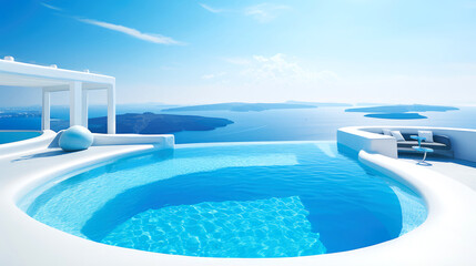 Fototapeta na wymiar View from luxury villa with pool , sea , greek island , santorini