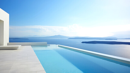 Fototapeta na wymiar View from luxury villa with pool , sea , greek island , santorini