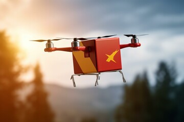 Package delivery by drone with North Macedonia flag. Generative AI