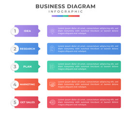 Five section infographic diagram, vertical process chart template with five steps.