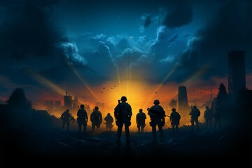 In twilights embrace, Defenders of Dusk embody army soldier silhouettes