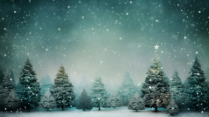 Snowfall Christmas tree - winter background Tranquil Christmas scene with blank space for your message.