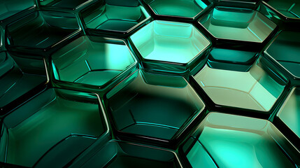 abstract green background with glass hexagons and elements 