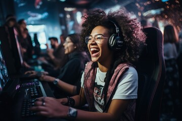 African American gaming streamer team winner playing online fighting