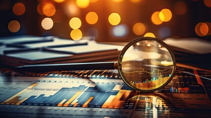 Strategic Business Audit and Financial Management: Analyzing Data for Profitable Growth, Magnifying glass science and technology, Graphs and dashboard