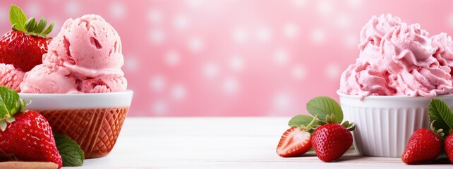 Summer ice cream with a strawberry texture With copyspace for text