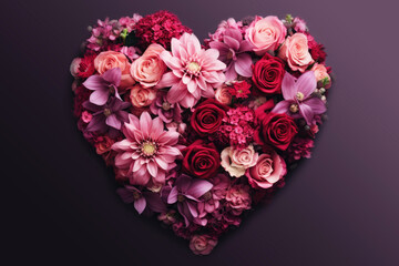 Obraz premium Elegant top view heart shaped bouquet of bloom flowers