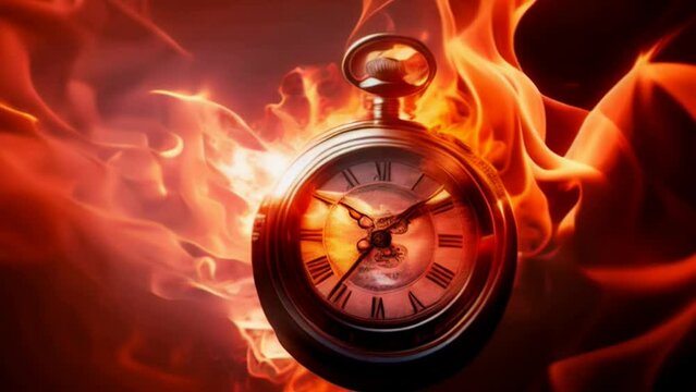 Burning hours in the flame of fire, the concept of time shortage and being late or deadline.