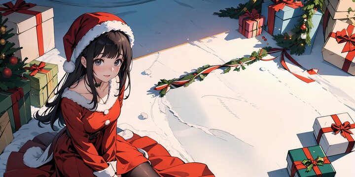 Christmas Cute Girl High Quality Illustration