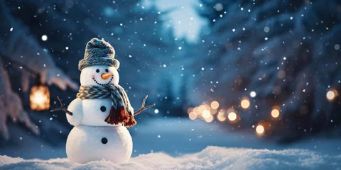Foto op Plexiglas Jeansblauw snowman in a winter landscape