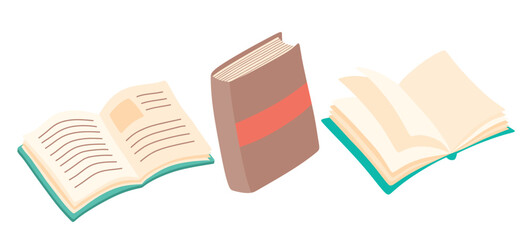 Cute cartoon books set isolated on white background.