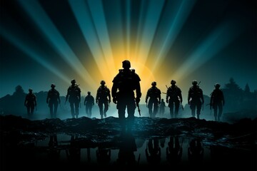 Fototapeta premium Striking army soldier silhouettes evoke strength, discipline, and valor