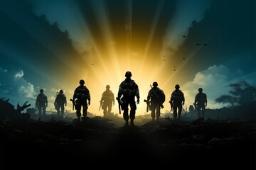 Striking army soldier silhouettes evoke strength, discipline, and valor