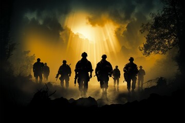 Fototapeta premium The powerful essence of soldiers conveyed through their distinctive silhouettes