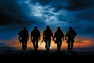 The silhouette of a military quartet evokes teamwork and camaraderie