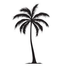 Black palm tree shape, silhouette of an exotic plant. Illustration on transparent background - obrazy, fototapety, plakaty