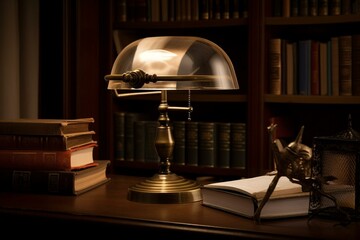 Classic table lamp with a banker-style design and a 3D appearance. Generative AI