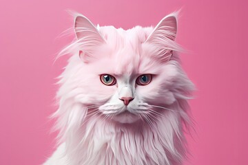 Pink colored cat on Pink Background.