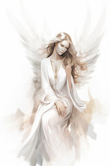 Angel on a white background. AI Generated