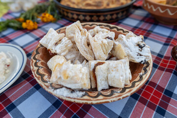 Handmade traditional pork fat puff pastry.