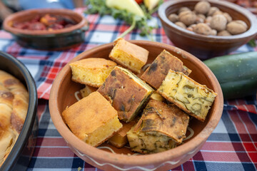 Homemade corn pie with seeds.