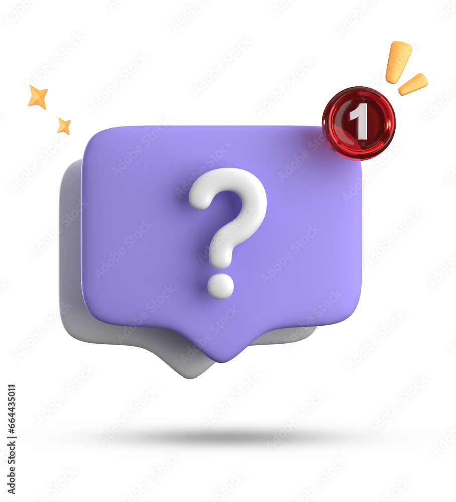 Aufkleber 3d rendering of speech bubble, 3d pastel chat with question mark icon set.