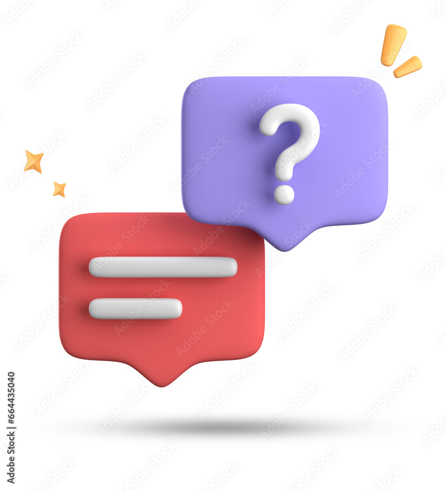 Poster 3d rendering of speech bubble, 3d pastel chat with question mark icon set.