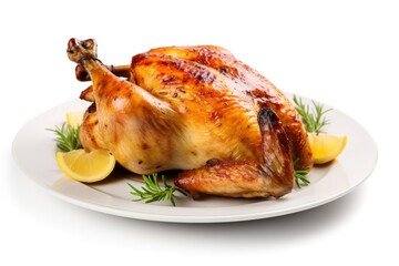 Roasted chicken on isolated white background.