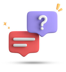 3d rendering of speech bubble, 3D pastel chat with question mark icon set.