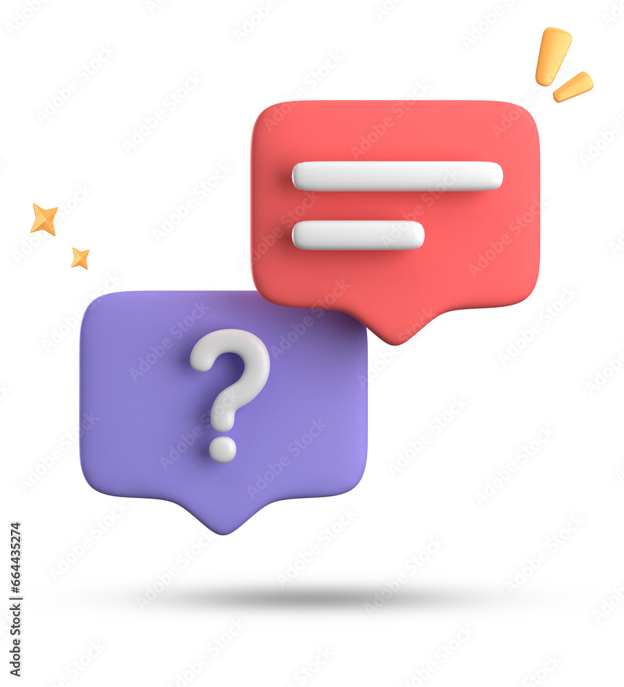 Poster 3d rendering of speech bubble, 3d pastel chat with question mark icon set.