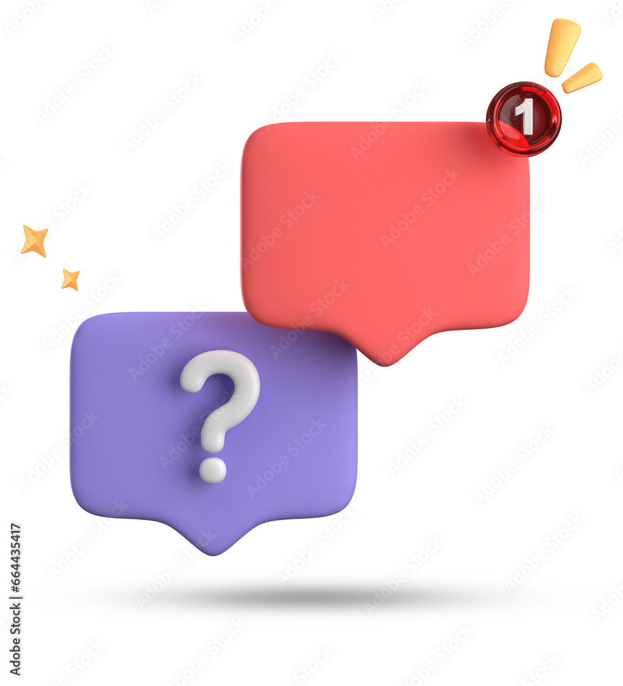 Aufkleber 3d rendering of speech bubble, 3d pastel chat with question mark icon set.