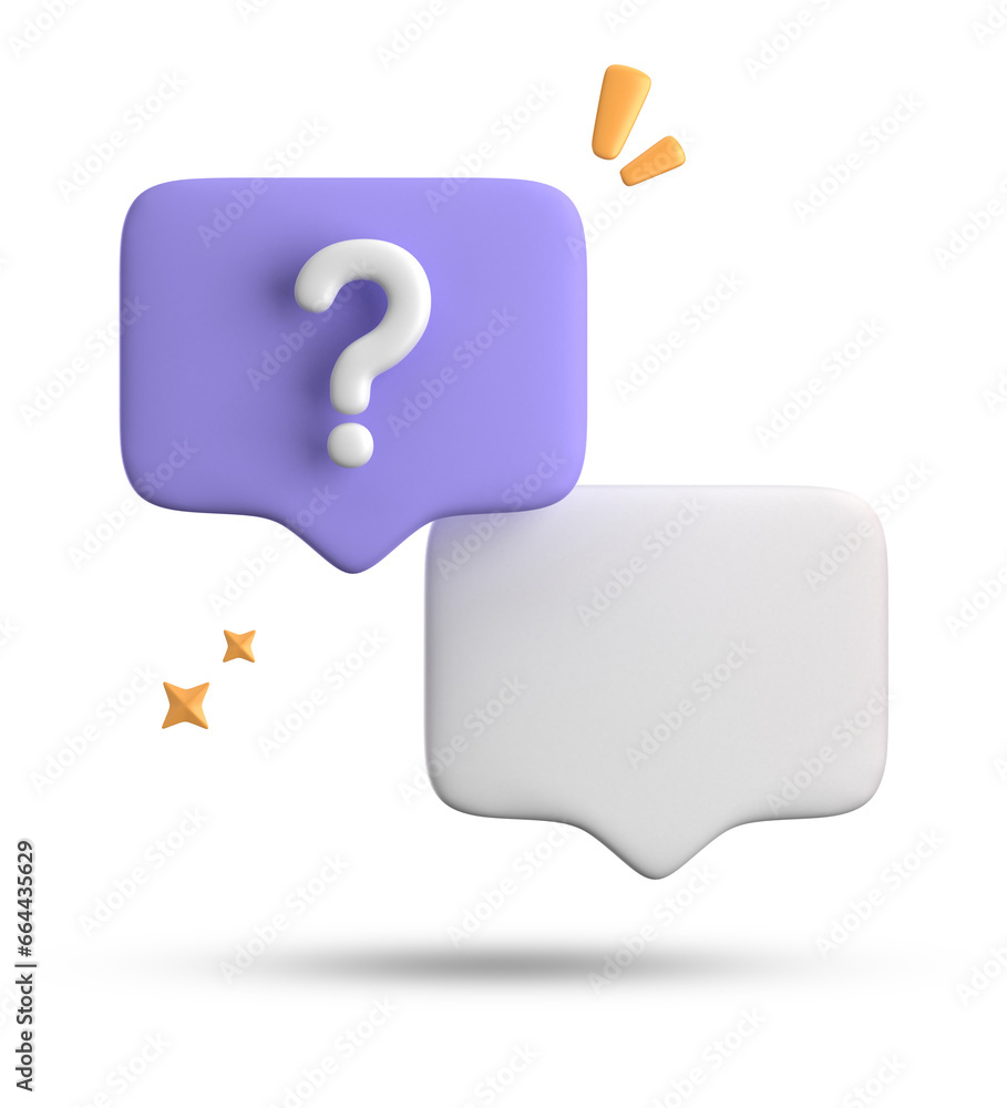 Aufkleber 3d rendering of speech bubble, 3d pastel chat with question mark icon set.