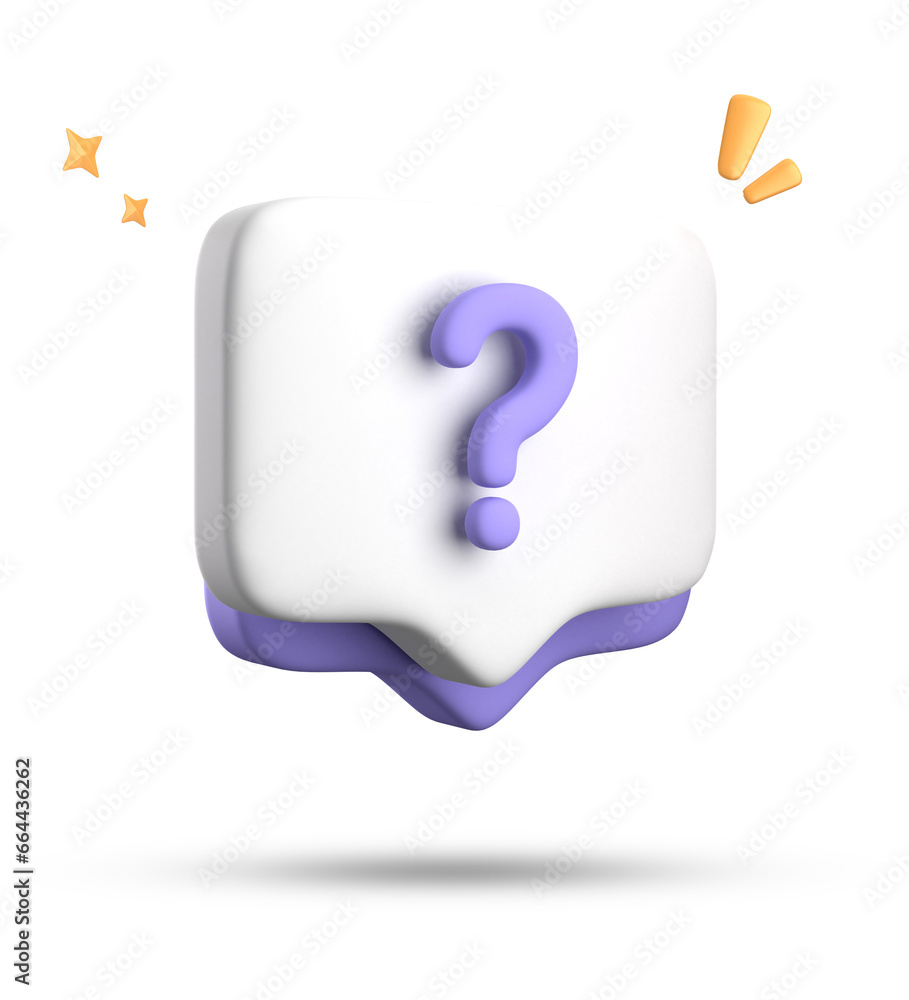 Poster 3d rendering of speech bubble, 3d pastel chat with question mark icon set.