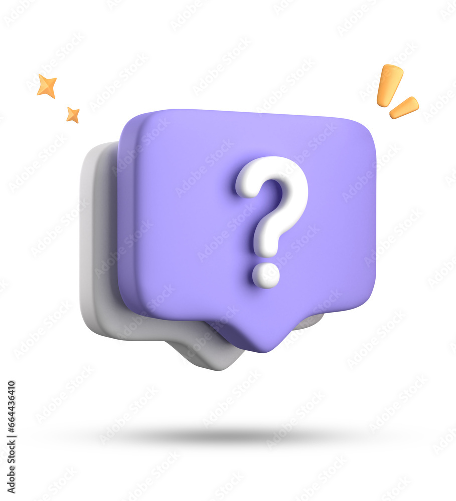 Aufkleber 3d rendering of speech bubble, 3d pastel chat with question mark icon set.