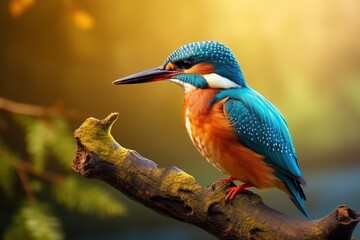 Kingfisher sitting on the tree branch.