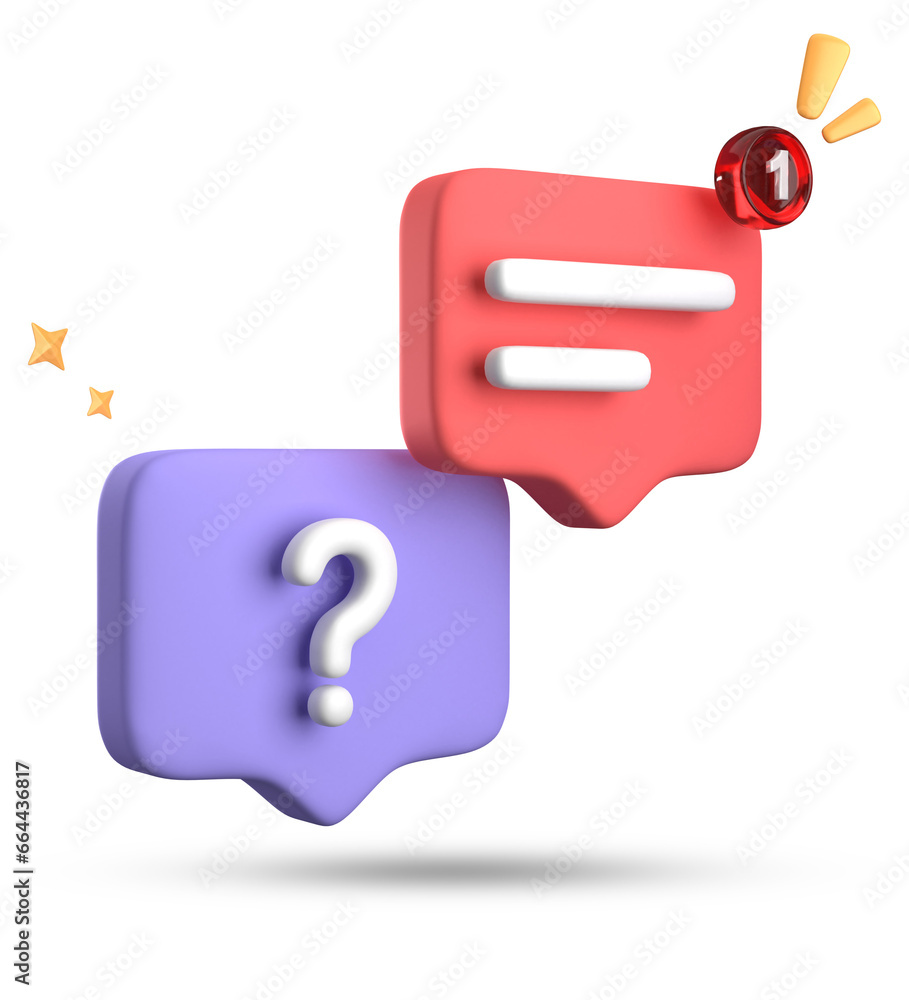 Poster 3d rendering of speech bubble, 3d pastel chat with question mark icon set.