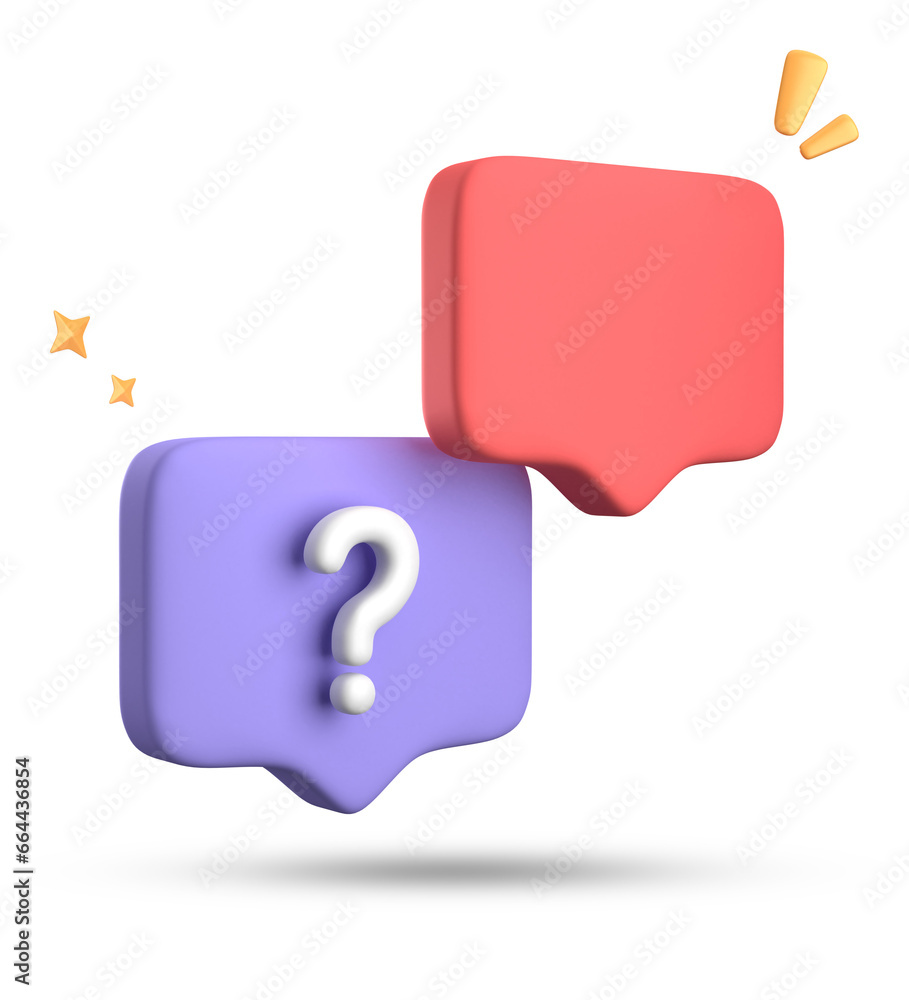 Poster 3d rendering of speech bubble, 3d pastel chat with question mark icon set.