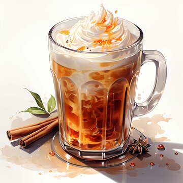 Watercolor of Hot Buttered Rum Drink a Rich and Indulgent Co on White Background Illustration 2D 