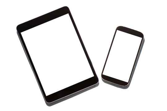 Digital png illustration of tablet and laptop with copy spaces on transparent background