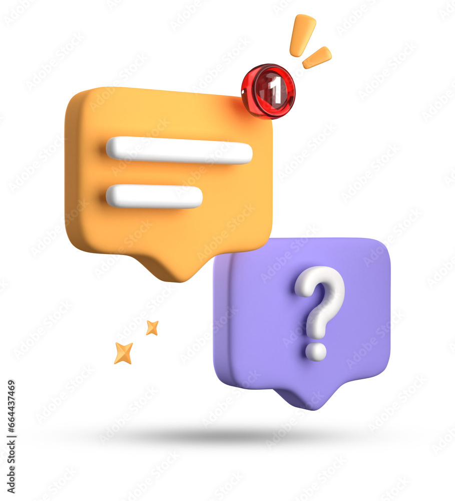 Poster 3d rendering of speech bubble, 3d pastel chat with question mark icon set.