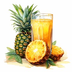 Watercolor_of_a_Refreshing_Pineapple_Juice_Drink_Epitomizing_on_White_Background_Illustration_2D_