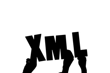 Digital png illustration of hands with xml text on transparent background