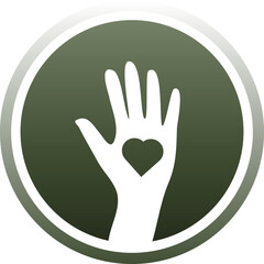 Digital png illustration of green badge with hand and heart on transparent background