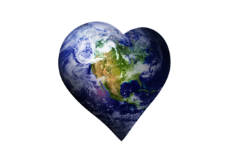 Digital png illustration of planet earth in shape of heart on transparent background