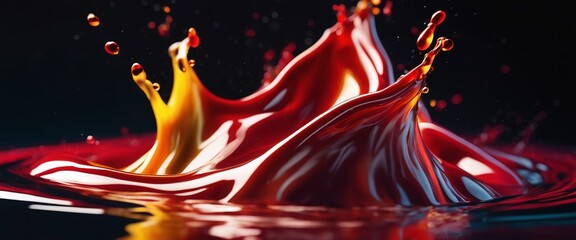 glowing red water drops. Coloring water splash. black background, white shiny light generated AI.
