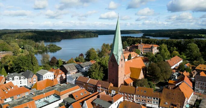 oldtown of the german town "Eutin" on a cloudy day with a lake in the background