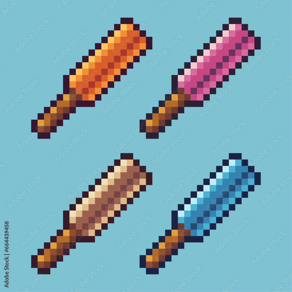 Fototapete pixel art sets of gold baseball tool with variation color item asset. simple bits of baseball on pix